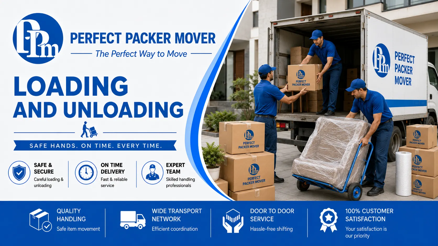 Loading and unloading service by Perfect Packer Mover with movers handling boxes, furniture, and appliances carefully.