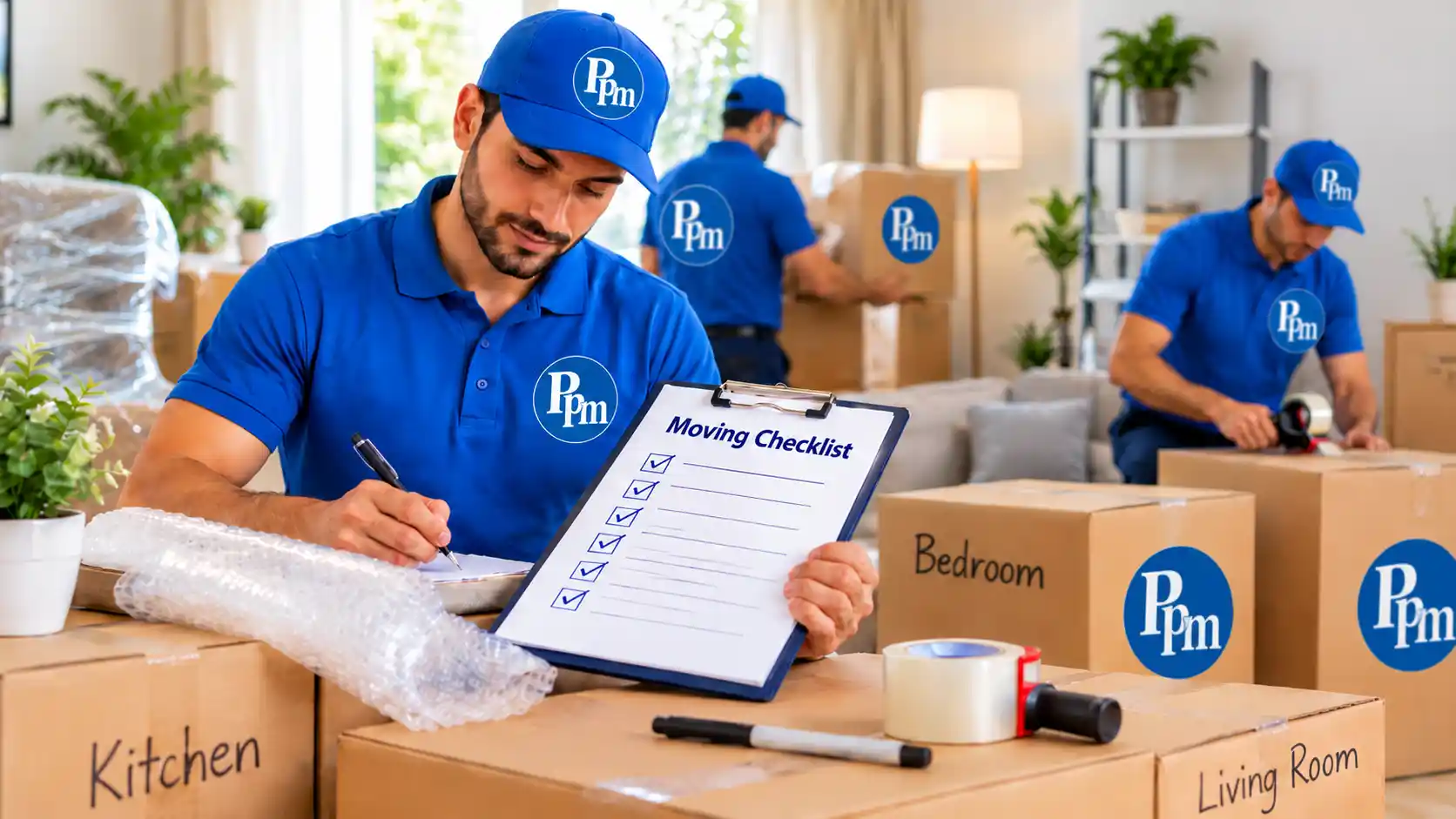 Moving Checklist for Home Shifting – Perfect Packer Mover team preparing a household moving checklist and packing boxes